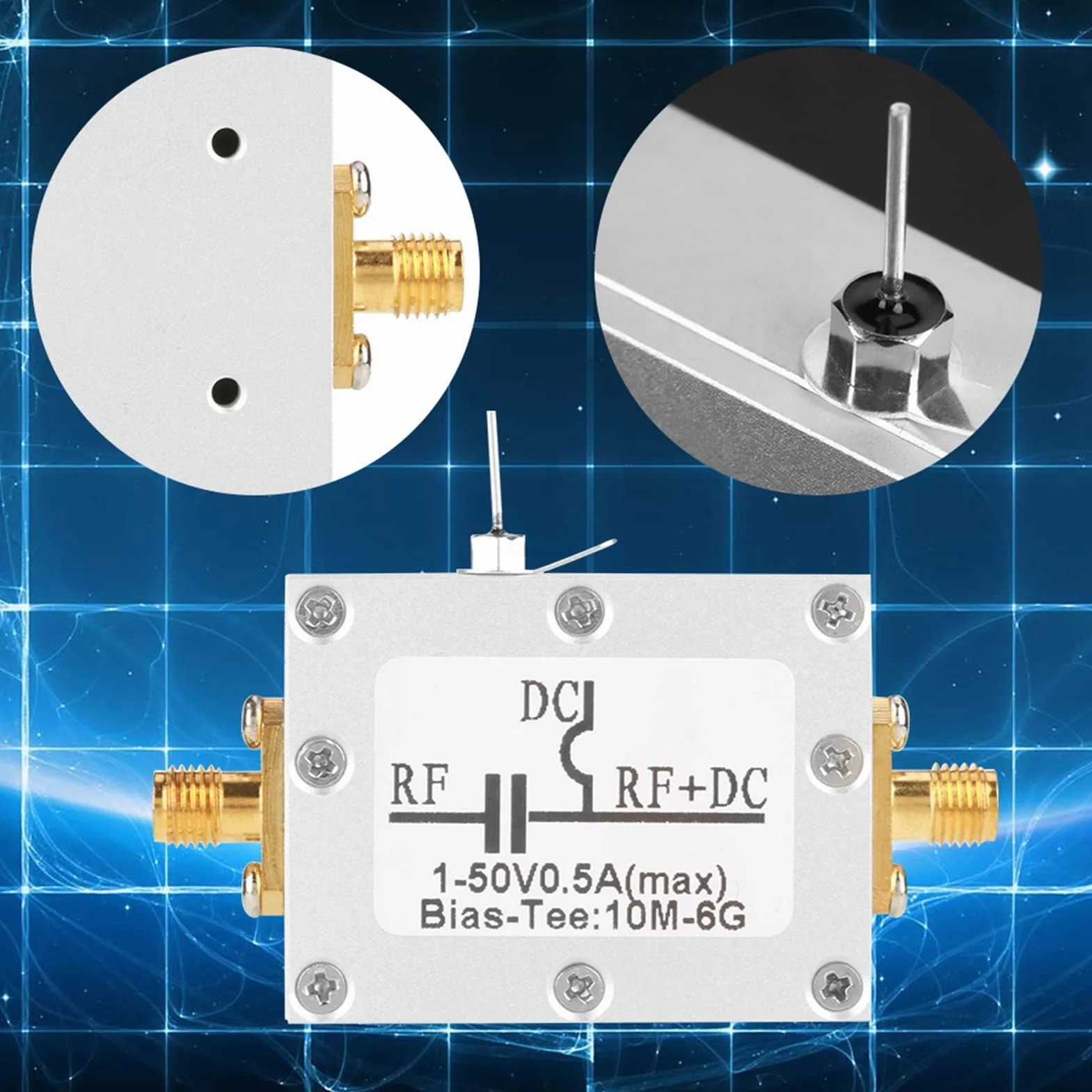 10MHz-6GHz Bias Tee Szerokopasmowa częstotliwość Radiowa Mikrofalowa Koncentryczna Polaryzacja Wysokiej Częstotliwości moduł Wzmacniacza Indukcyjnego