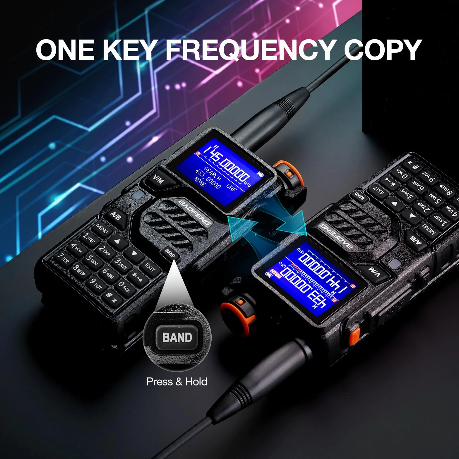 BAOFENG K5PLUS Krótkofalówka Krótkofalówki Radiostacja 10W, VHF/UHF | Dwupasmowe Radio, 10W/7W/4W Regulacja Mocy, Kopiowanie Kodów, Programowanie Chirp, 999 kanałów, Bateria 2500 mAh, port Type-C