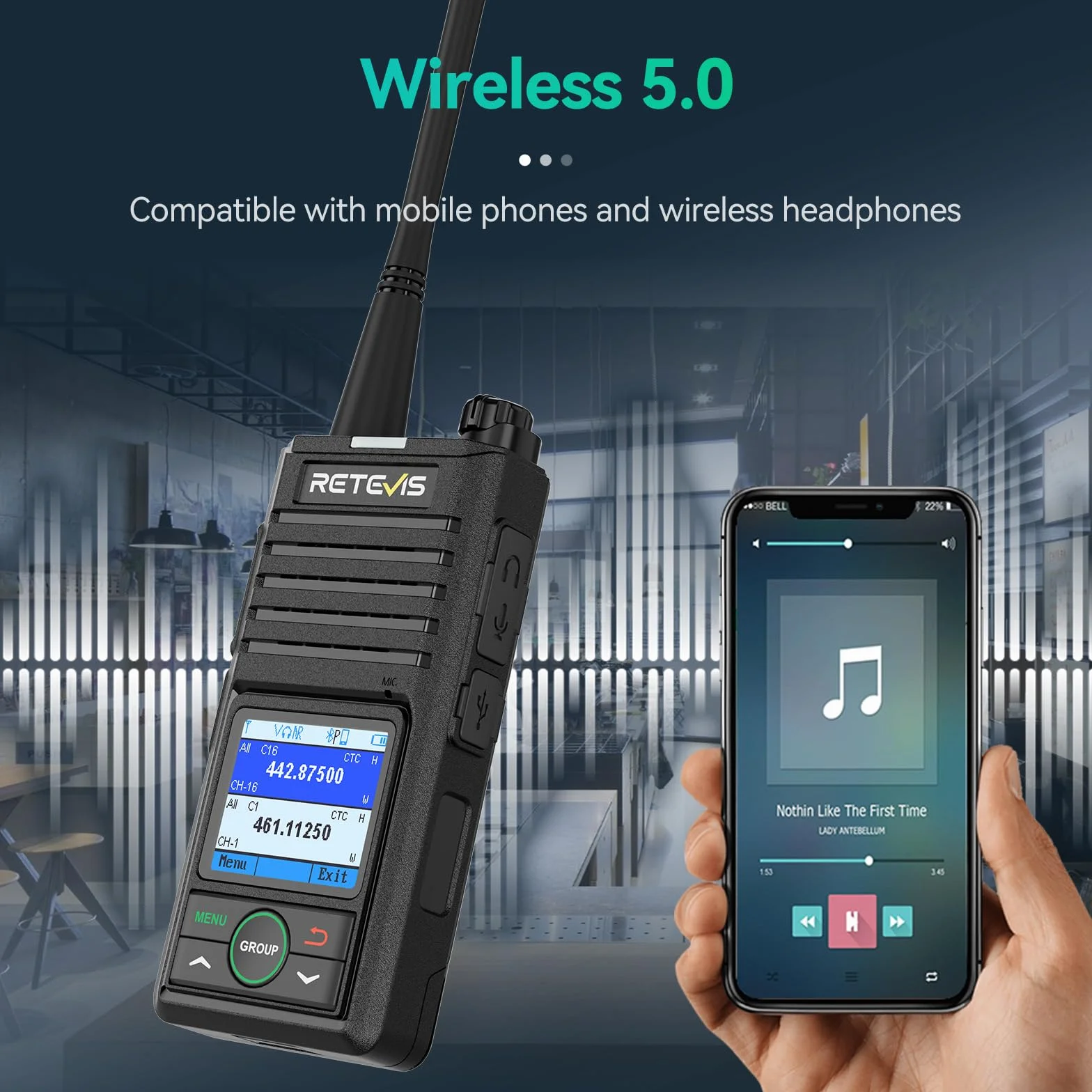 Retevis RB658 Walkie Talkie Bluetooth, Profesjonalne 2-Way Radio App Ustawienie, Połączenie Grupowe, 1800 mAh USB C, IP54, do Sprzedaży Detalicznej (4 Paczki, Czarny)