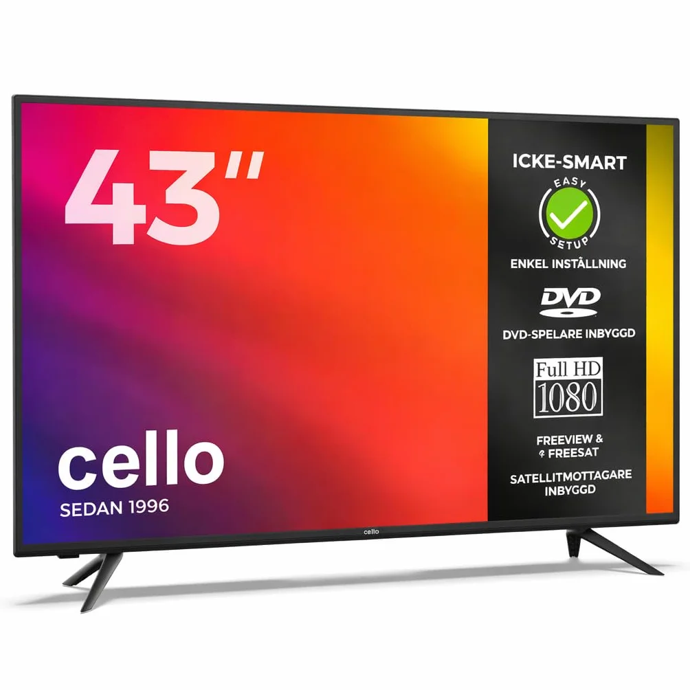 Cello C4320F 43" Full HD LED TV z wbudowanym DVD, Freeview HD i tunerem satelitarnym, 3x HDMI, USB 2.0 do nagrywania TV, łatwa instalacja, bez Smart TV