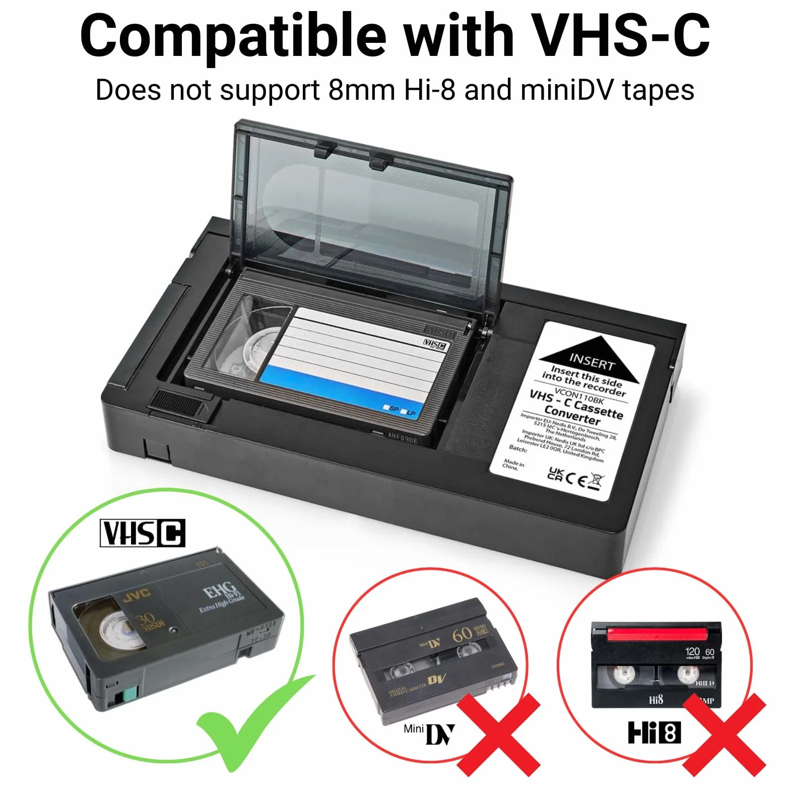Nedis Konwerter VHS - Konwersja: VHS-C na VHS - Plug and Play - Czarny