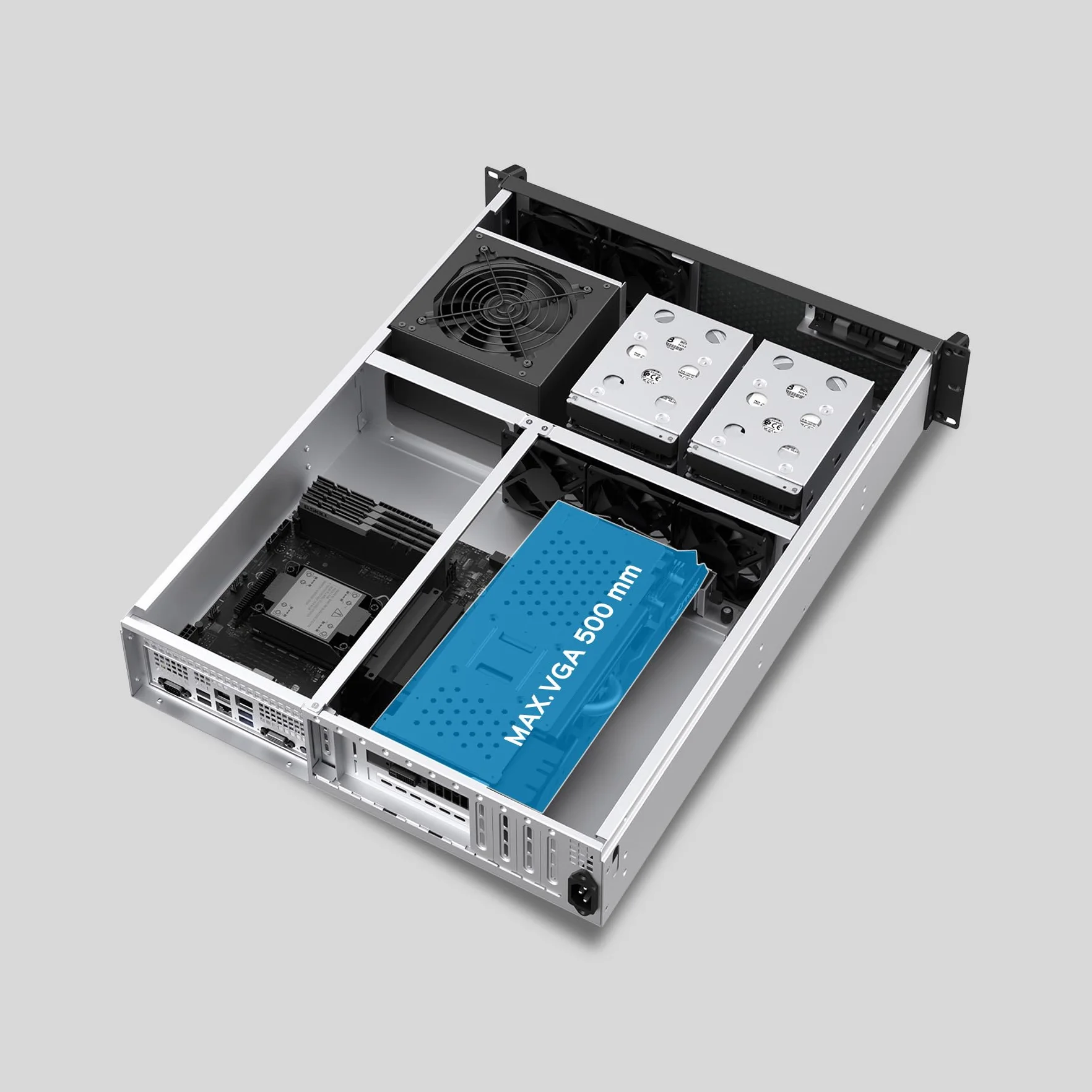 Box Rack 19" 2U 600 mm ATX Unykach UK2130 – profesjonalna podwozie serwerowe, 6 kieszeni (4 x 3,5 + 2 x 2,5), USB-C 3.2, 5 wentylatorów PWM w zestawie, obsługa wysokiej klasy procesorów graficznych