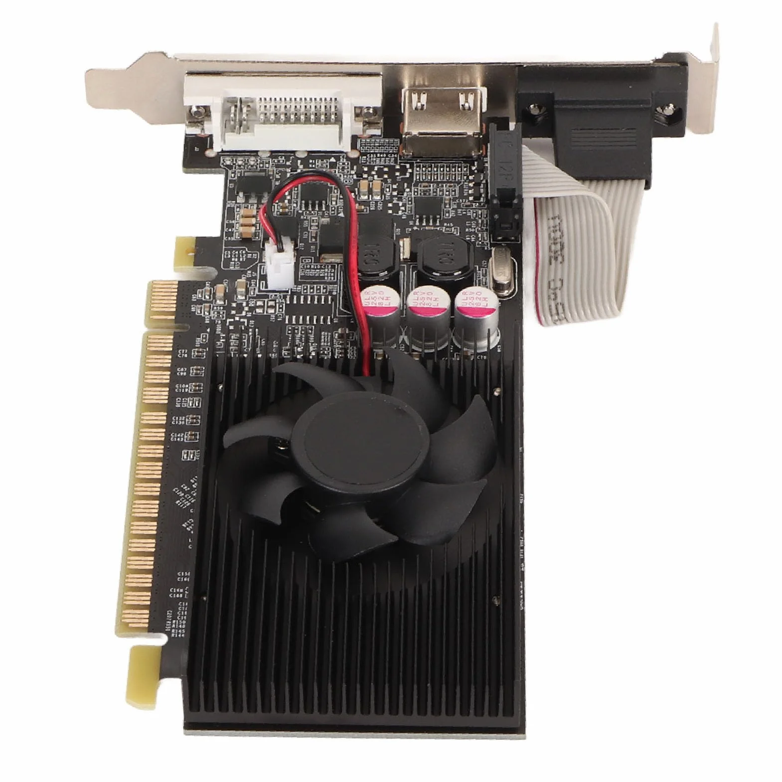 Karta Graficzna GT730 2 GB GDDR3 64-bitowa z Wentylatorem Chłodzącym, Obsługa Interfejsu Multimedialnego DVI I VGA HD, Karta Graficzna do Gier dla DirectX 11,10, Vista, 7, 8