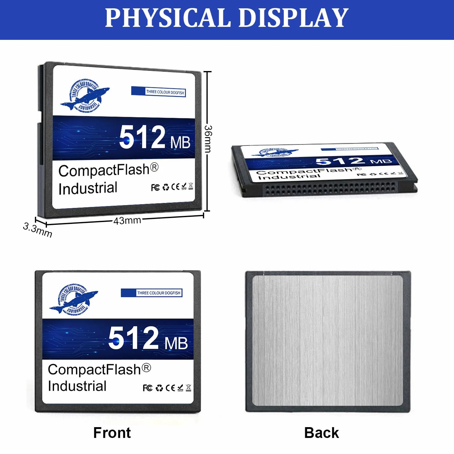 Dogfish Compact Flash 512MB 5 szt., karta pamięci CF typu I do sprzętu przemysłowego i aparatu cyfrowego stary model