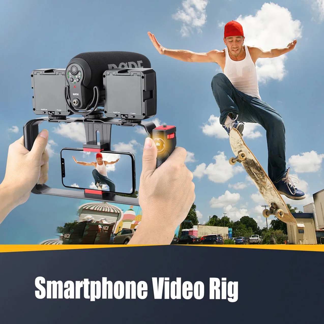 Zeadio Ręczny stabilizator wideo ze smartfonem klatka wideo, potrójny uchwyt zimnego buta kompatybilny ze wszystkimi kamerami akcji DSLR Smartphone