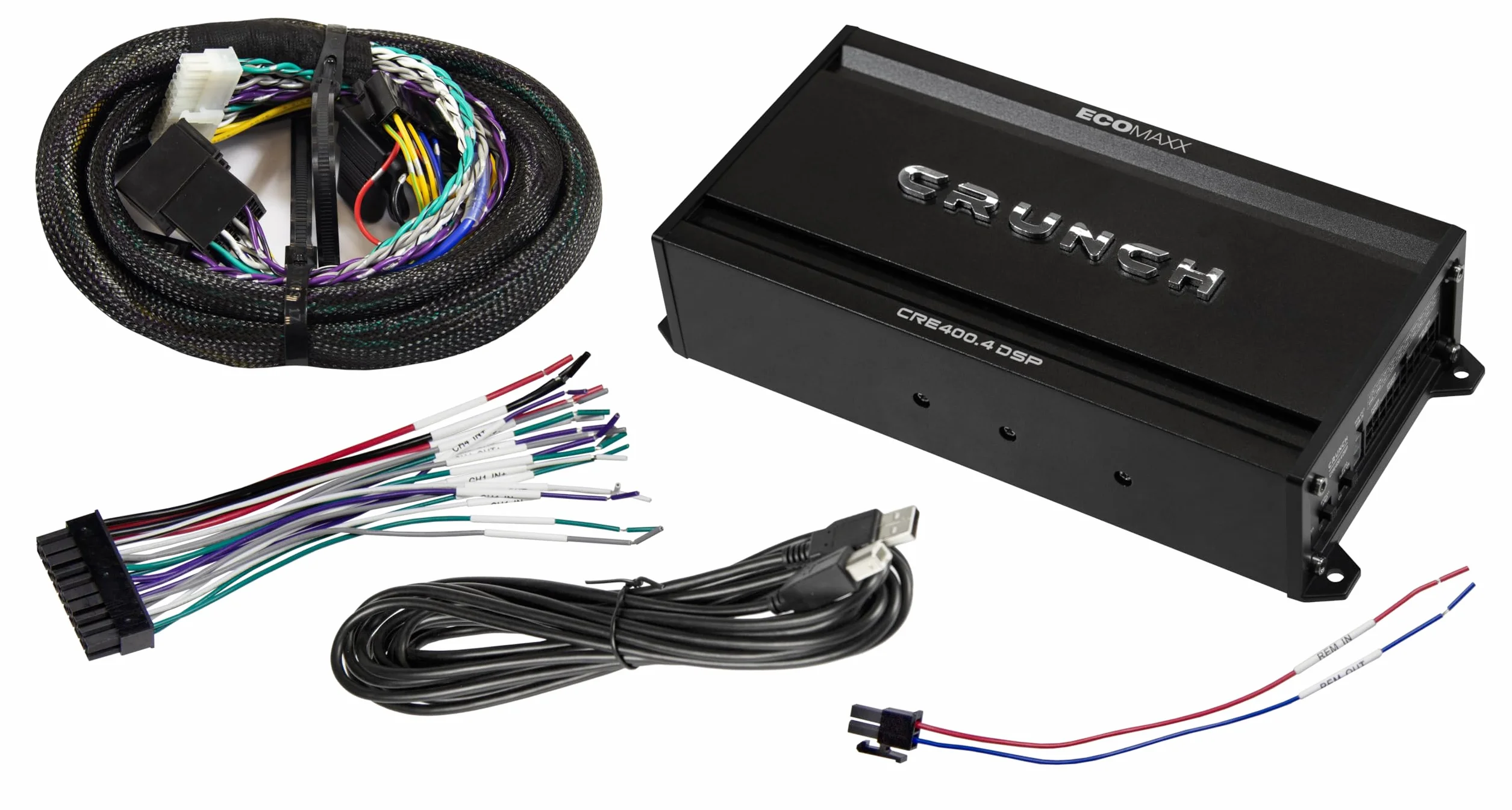 CRUNCH CRE400.4DSP-ISO - 4-kanałowy wzmacniacz samochodowy CLASS A/B - 4 x 50W - z wbudowanym 6-kanałowym 32-bitowym DSP - zintegrowanym Bluetooth dla przesyłania audio i sterowaniem aplikacją |