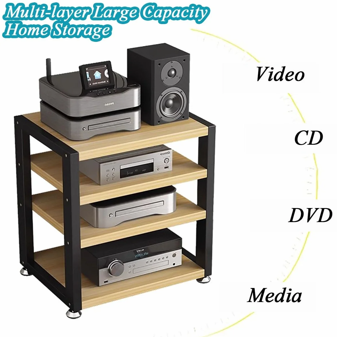 HYJYGM 3/4 poziomu małego głośnika dźwięku stereo Media Media Component do kina domowego, audio wideo gracze gramofonem Rack Tower Console TV Stand, sprzęt elektroniczny (czarny poziom 4 40 cm)