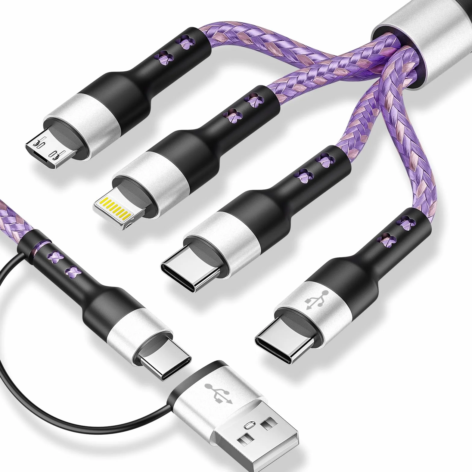 Stocking Stuffers 4 w 2 Multiple kabel ładujący z podwójnym USB C, IP i micro USB, ładowarkami do wielu urządzeń, kabel USB A/C do iPhone'a 17-11, Android, iPada, ładowania i