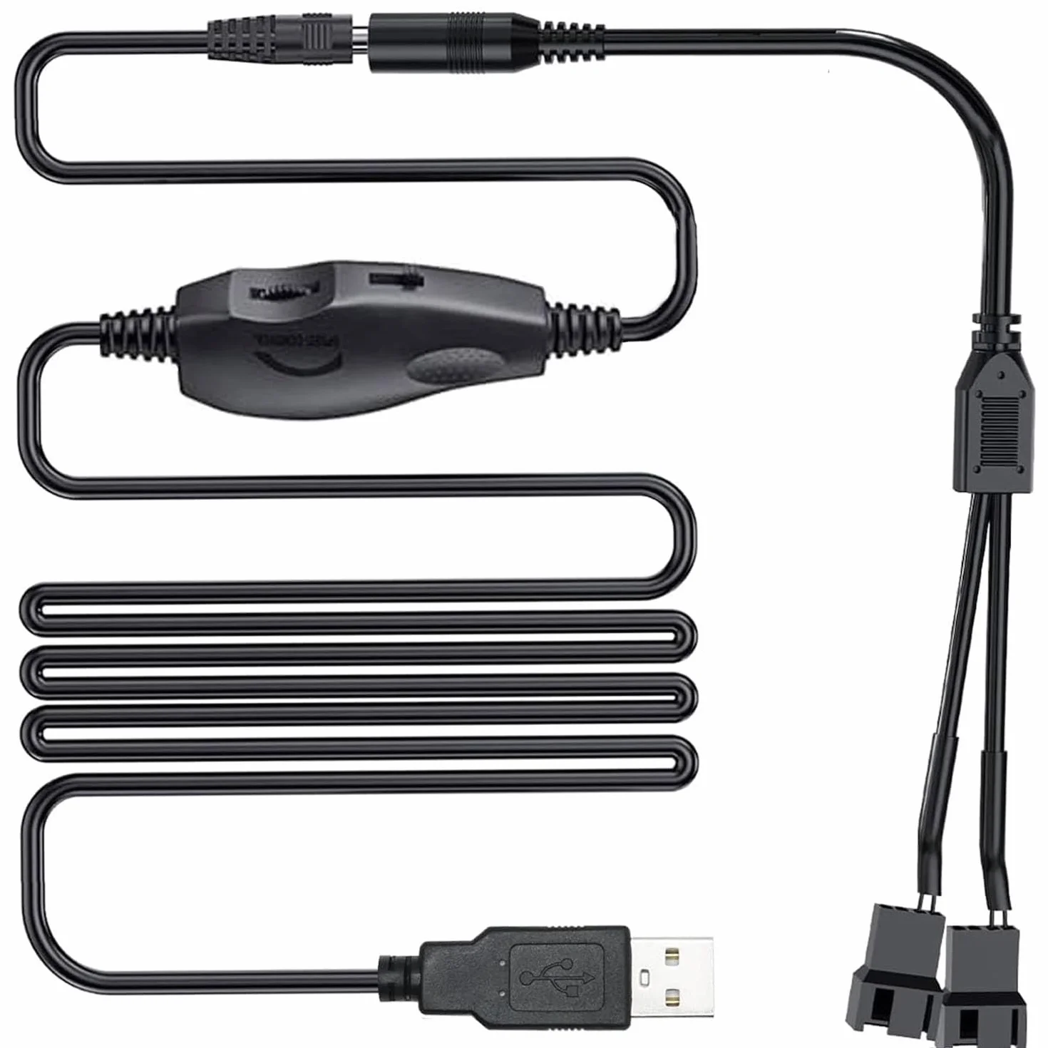 RUNCCI-YUN Regulator wentylatora 12V USB,USB DC 5V Booster do 12V 2 pin regulator prędkości wentylatora z 3/4 pin kabel zasilacza wentylatora(1 do 2)