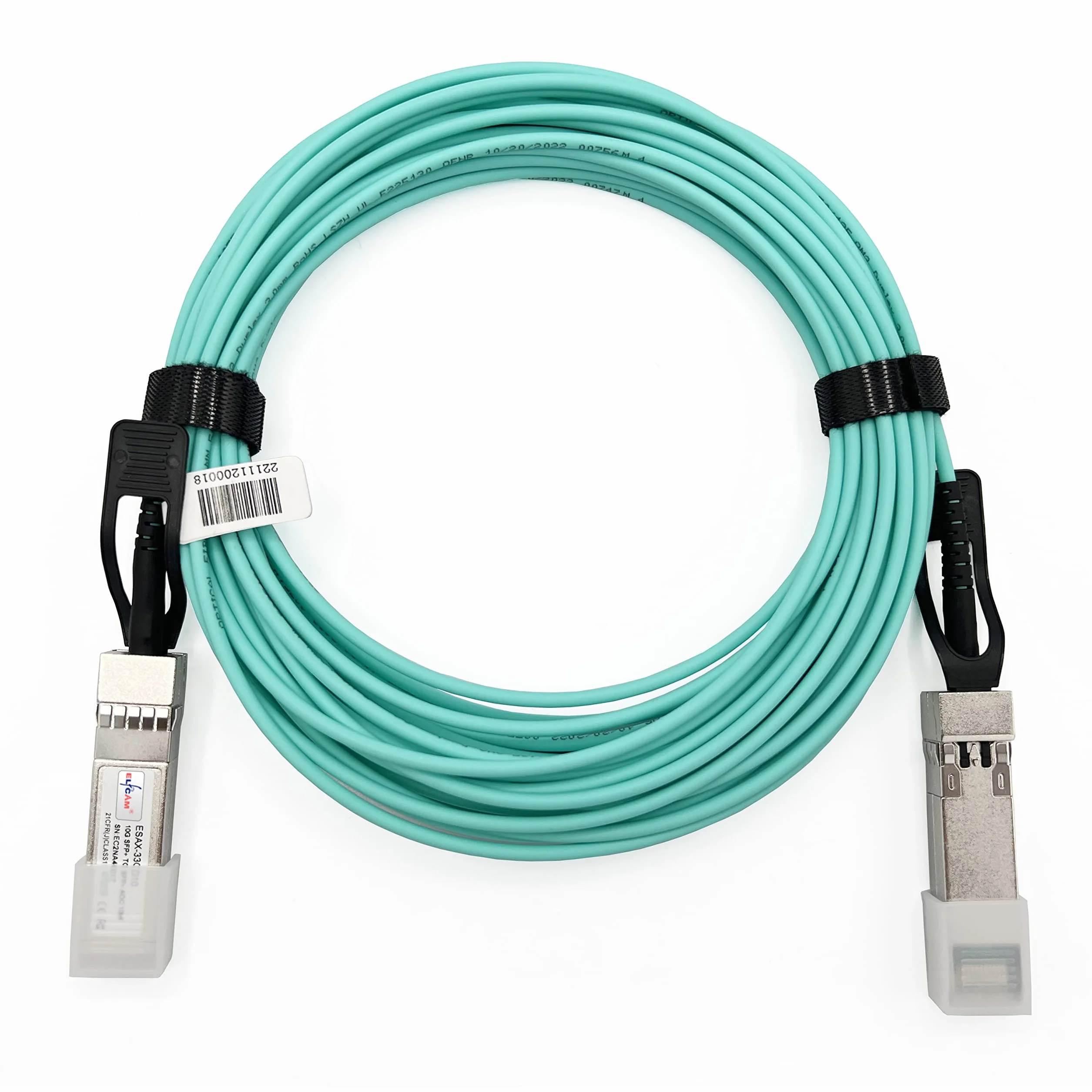 Elfcam® - 50m Kabel światłowodowy OM3 SFP+ do SFP+ AOC 10 Gb/s, Kompatybilny z SFP-10G-AOC, 50 Metrów