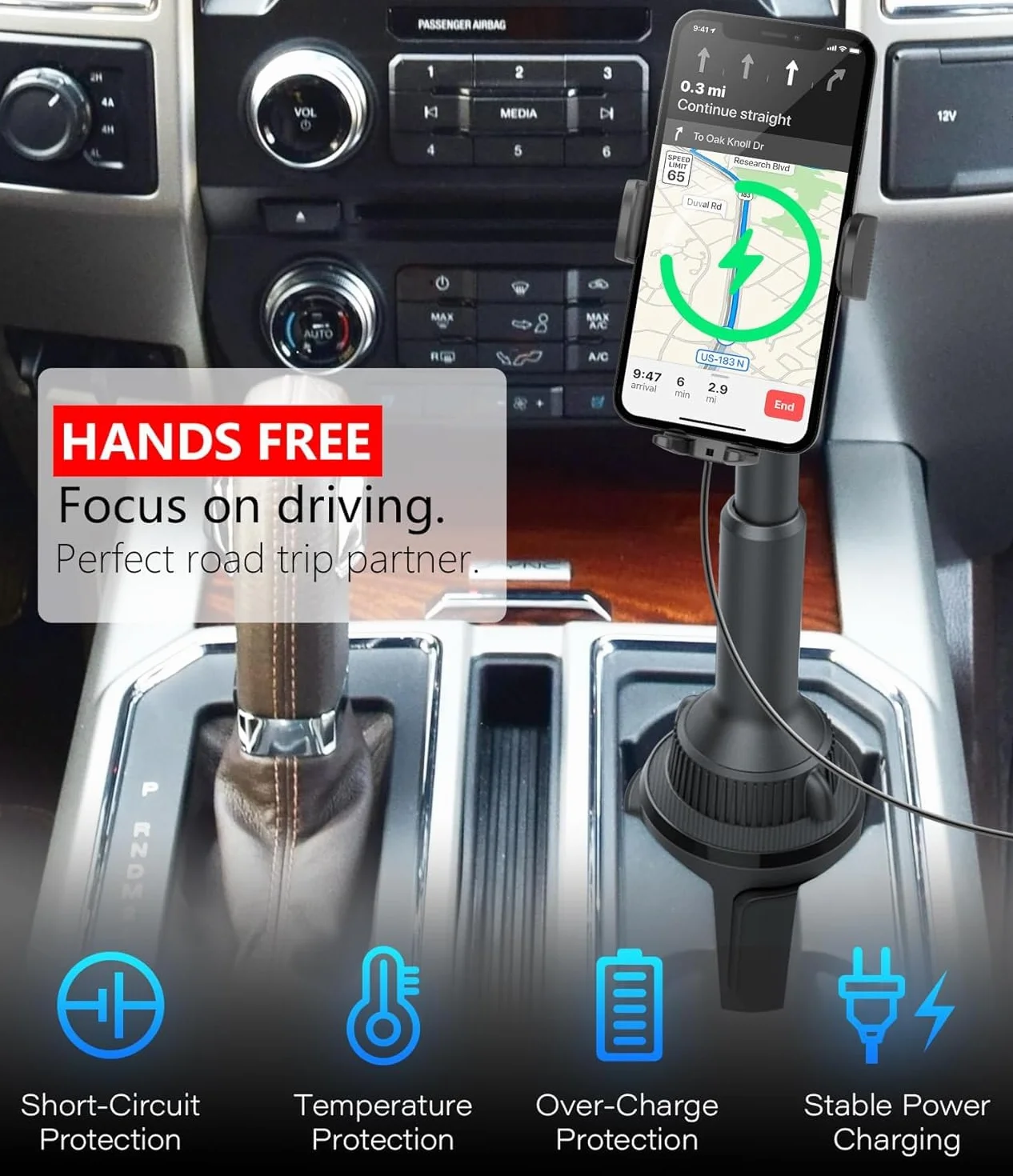 Apps2Car Samochodowy uchwyt na telefon komórkowy z funkcją ładowania, 15 W, szybka ładowarka samochodowa, uchwyt na kubek, ładowarka Qi, uchwyt na telefon z adapterem Qc 3.0, kompatybilny z iPhone'ami
