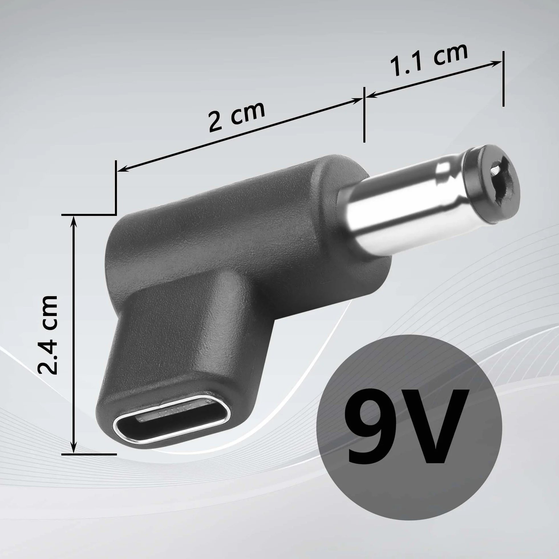 GINTOOYUN 2 szt. 9V DC Adapter złącze zasilania 90 stopni kąt żeński USB C na męski konwerter DC 5,5 mm X 2,1 mm (9V)