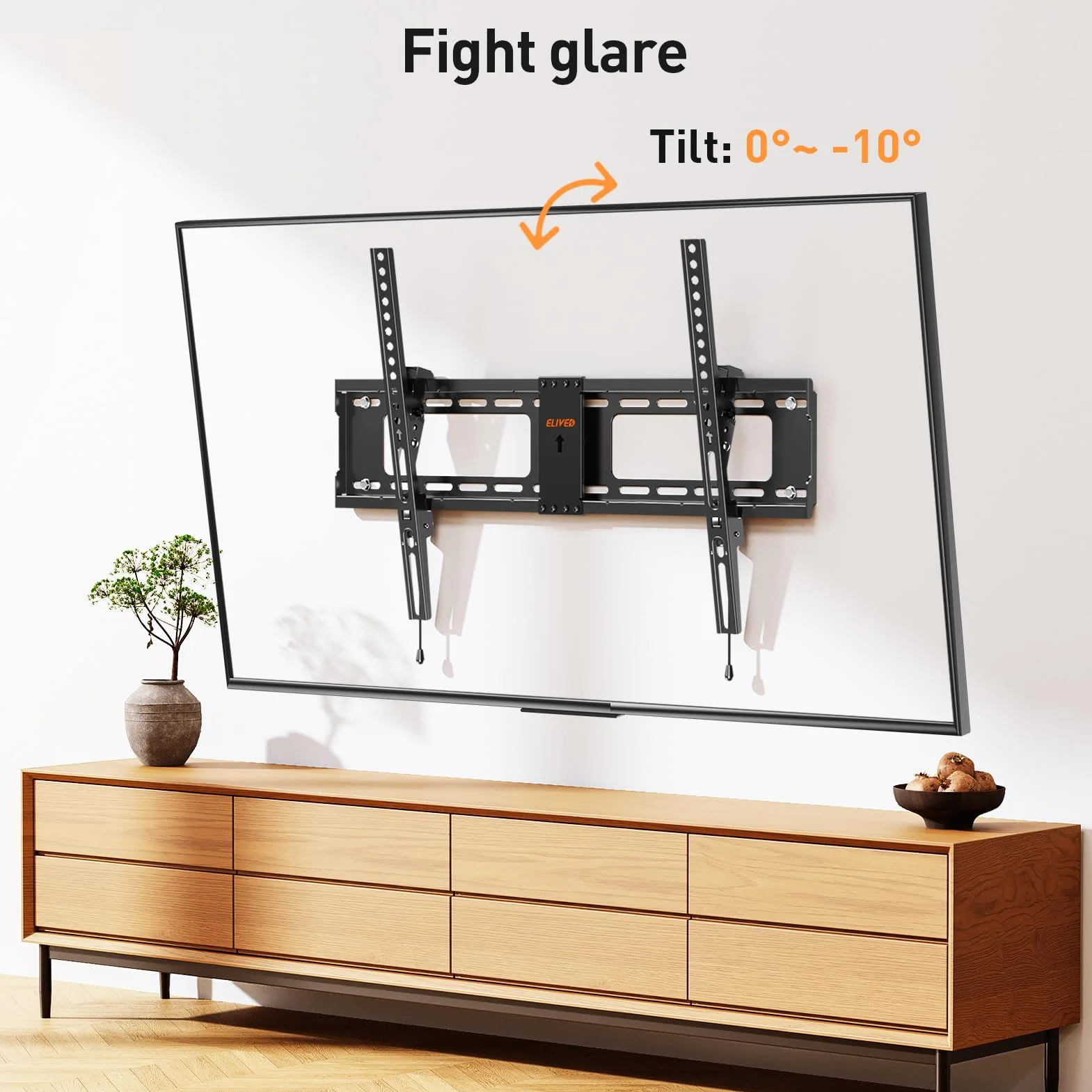 ELIVED Uchwyt ścienny do telewizora, pochylany uchwyt ścienny do większości 37"-82" płaskich i zakrzywionych LED, LCD, OLED, telewizorów plazmowych do 60 kg, z maks. VESA 600 x 400 mm, pochylany