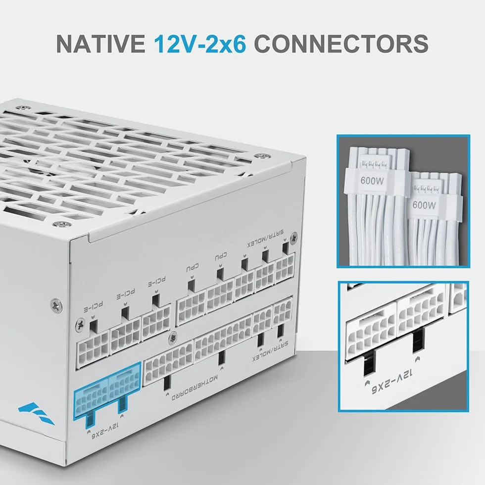 Zasilacz SAMA P1200 1200W Platinum, ATX 3.1, wpełni modularny, biały | PCIe 5.1, certyfikat 80 Plus Platinum i Cybenetics, japońskie kondensatory, ultra-cichy wentylator 140 mm FDB