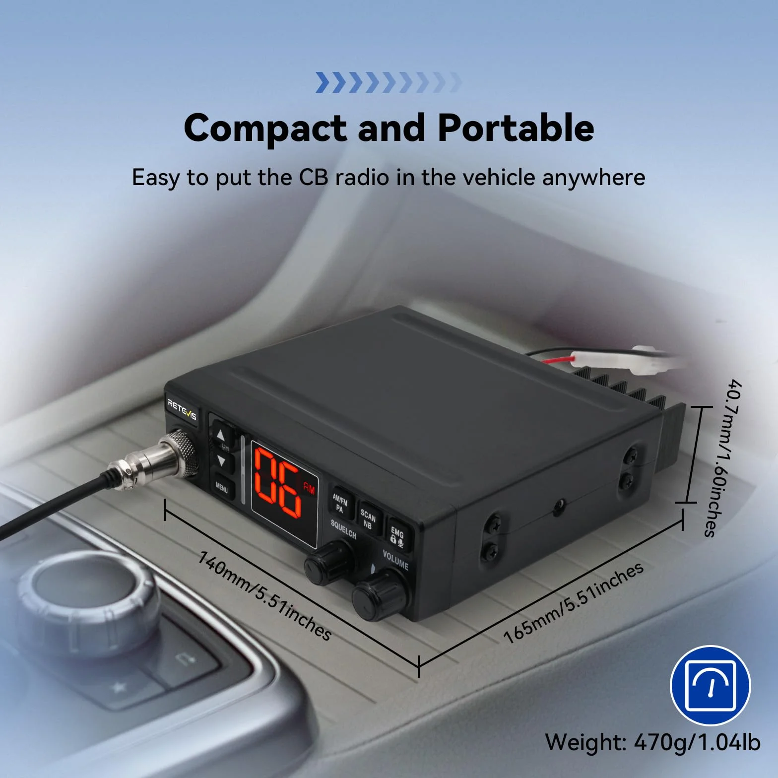 Retevis MB63A CB radio AM/FM CB z systemem odprowadzania ciepła/PA 12/24V, filtr szumów NB/ANL, VOX, EMG CH9/19, radiotelefon do samochodów kempingowych (1 sztuka, czarne)