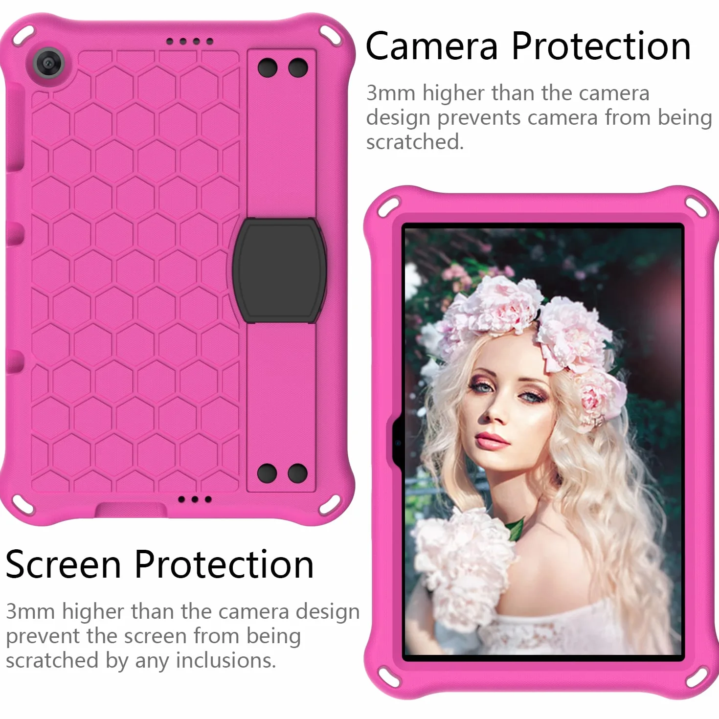 Etui ochronne do Huawei MatePad T10 9,7 cala / MatePad T10s 10,1 cala / Enjoy Tablet 2 (2020), wytrzymałe, odporne na wstrząsy silikonowe etui ochronne z uchwytem stojakiem i paskiem na ramię - różowo-czerwone + czarne
