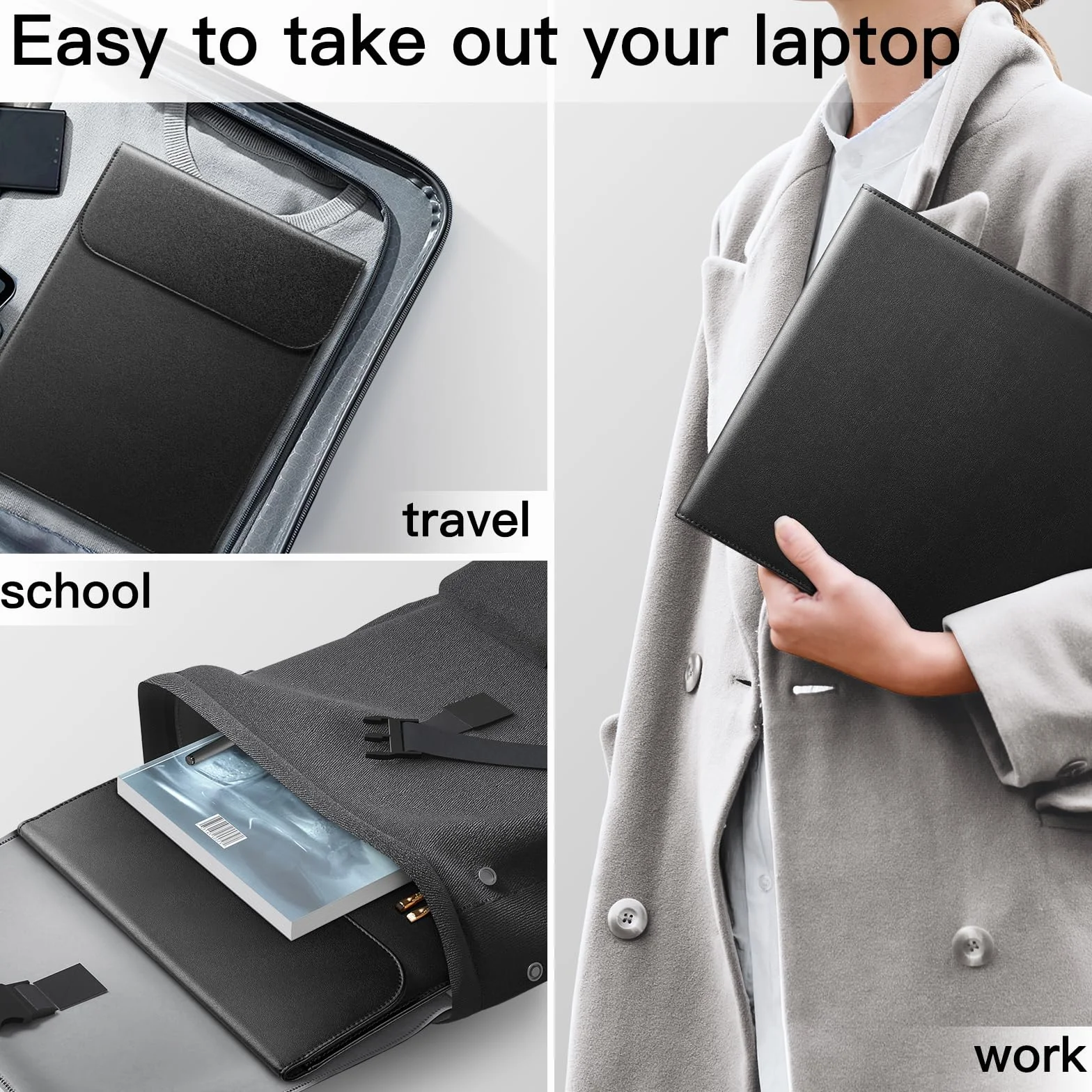 JETech Szczupły Pokrowiec na Laptopa dla MacBook Neo (A18 Pro), MacBook Air 13 Cala (M2/M3/M4/M5) 2022-2026, MacBook Pro 13 Cala (M1/M2) 2016-2022, PU Skórzany Etui (Czarny)