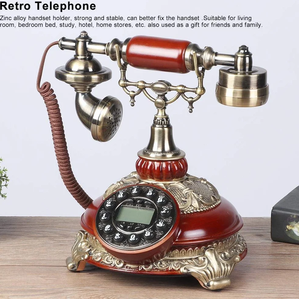 Telefon stacjonarny w stylu retro, europejski telefon stacjonarny do biura domowego, klasyczny telefon stacjonarny w stylu retro z uchwytem na słuchawkę ze stopu Zi, ozdoby świąteczne, walentynki, ur