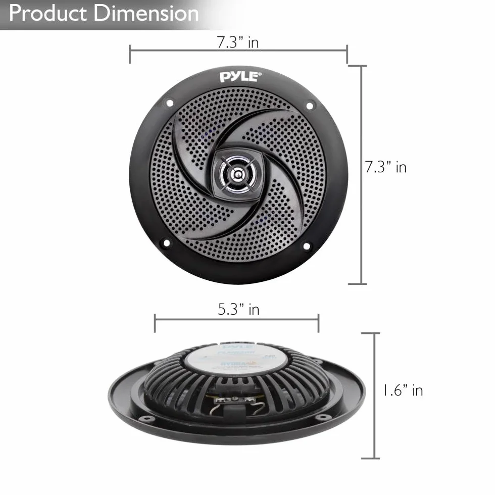 Pyle Marine Speakers 6.5 Inch - 2 Way Waterproof and Weather Resistant Outdoor Audio Stereo Sound System with 240 Watt Power and Low Profile Slim Style - 1 Pair (Black)
