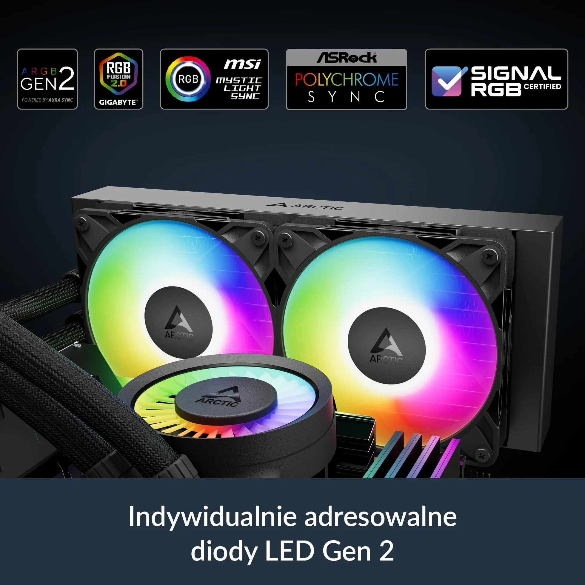 ARCTIC Liquid Freezer III Pro 280 A-RGB - Chłodnica Procesora AIO, 2 x 140 mm Chłodzenie Wodne, Grzejnik 38 mm, Pompa PWM, Wentylator VRM, AMD AM5/AM4, Intel LGA1851/1700 Ramka Stykowa - Czarny