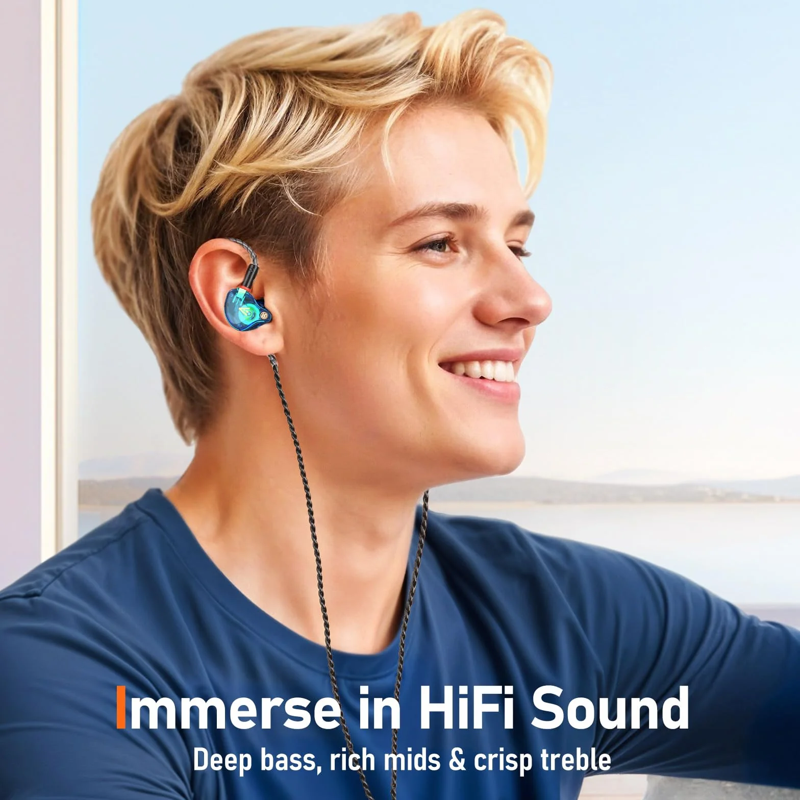 Vibes 202M przewodowe słuchawki douszne, słuchawki douszne HiFi, MMCX do 3,5 mm z mikrofonem, izolujące hałas i czysty dźwięk, głęboki bas, wygodne słuchawki gamingowe, posrebrzany sznurek, etui do