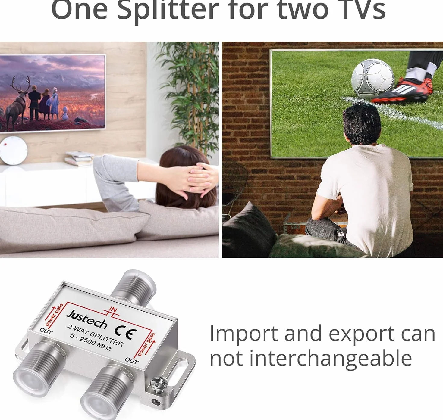 Justech 2-krotny adapter telewizyjny radio F wtyczka kabel antenowy rozdzielacz satelitarny rozdzielacz metalowy rozdzielacz TV w zestawie adapter + kabel + 2 x wtyczka F do wtyczki koncentrycznej + 3