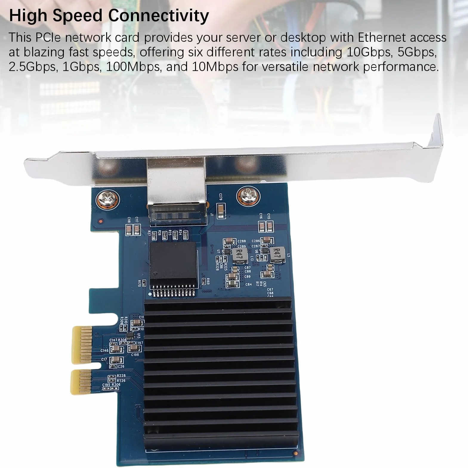 Goshyda Karta Sieciowa PCIE 4.0 10 Gb/s, Adapter Ethernet RTL8127, Porty RJ45 dla Serwera Stacjonarnego Linux, 6 Prędkości 10 G/5G/2,5 G/1G/100m/10mbps