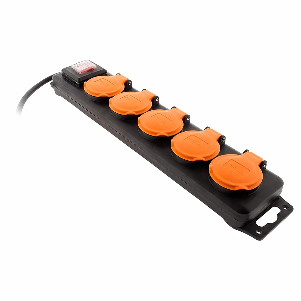 Zenitech Blok wodoodporny IP44 5 gniazd 16A 2P+T z klapkami i przełącznikami - 1,5 m kabel HO5RRF 3G1