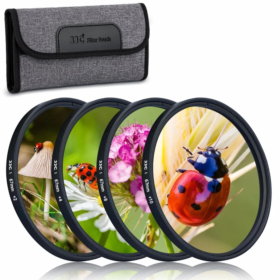 JJC - Zestaw filtrów makro do obiektywów 67 mm (+2, +4, +8, +10) 4 sztuk/zestaw z osłoną filtra obiektywu do aparatów Canon, Nikon, Sony, Pentax, Olympus, Fuji DSLR