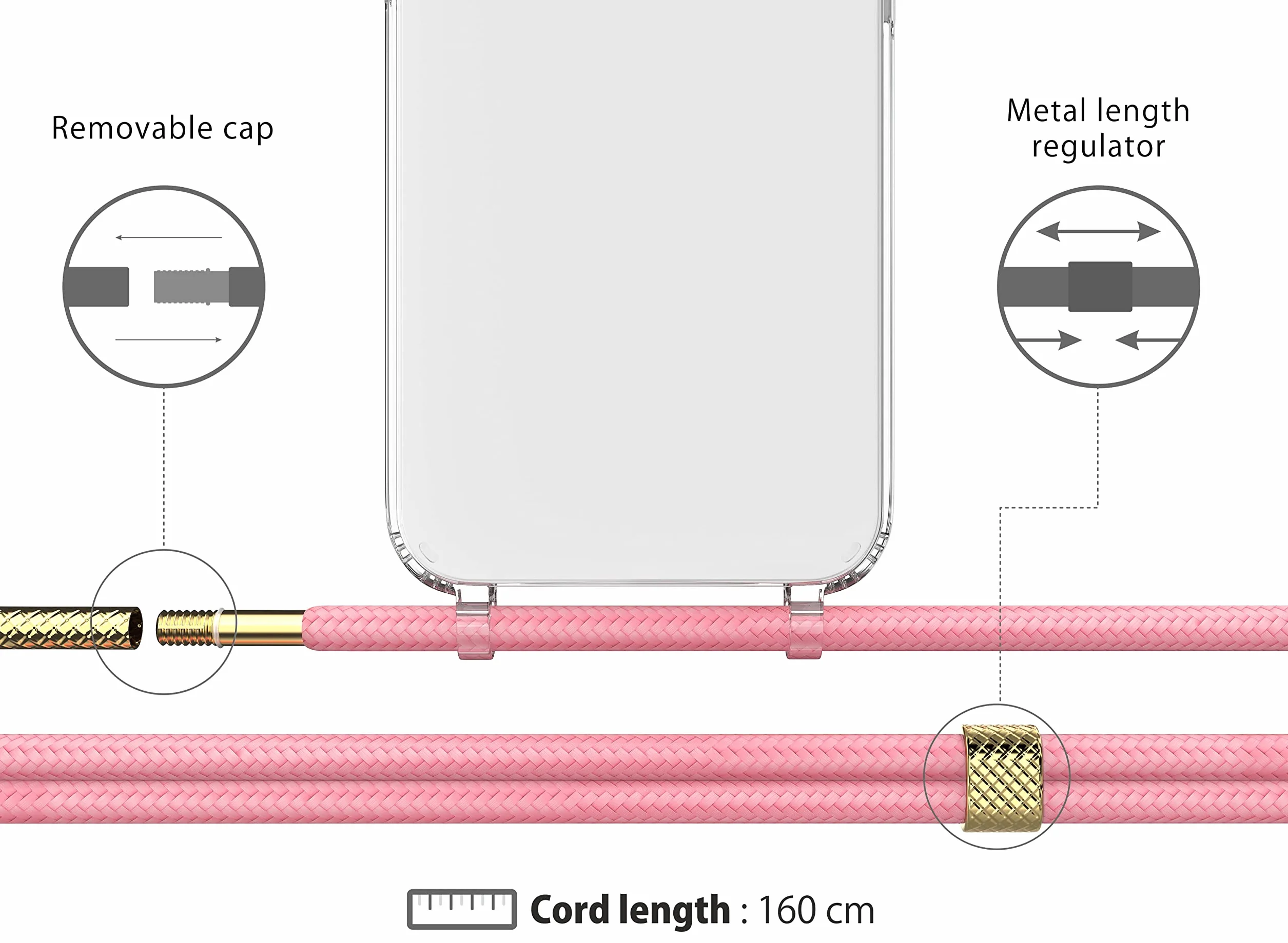 MyGadget smycz do telefonu dla Samsung Galaxy A52 4G | 5G | A52s 5G - [ Etui z odpinanym i regulowanym paskiem ] - Etui na telefon z paskiem do zawieszenia, sznurek, pokrowiec ochronny - Różowy