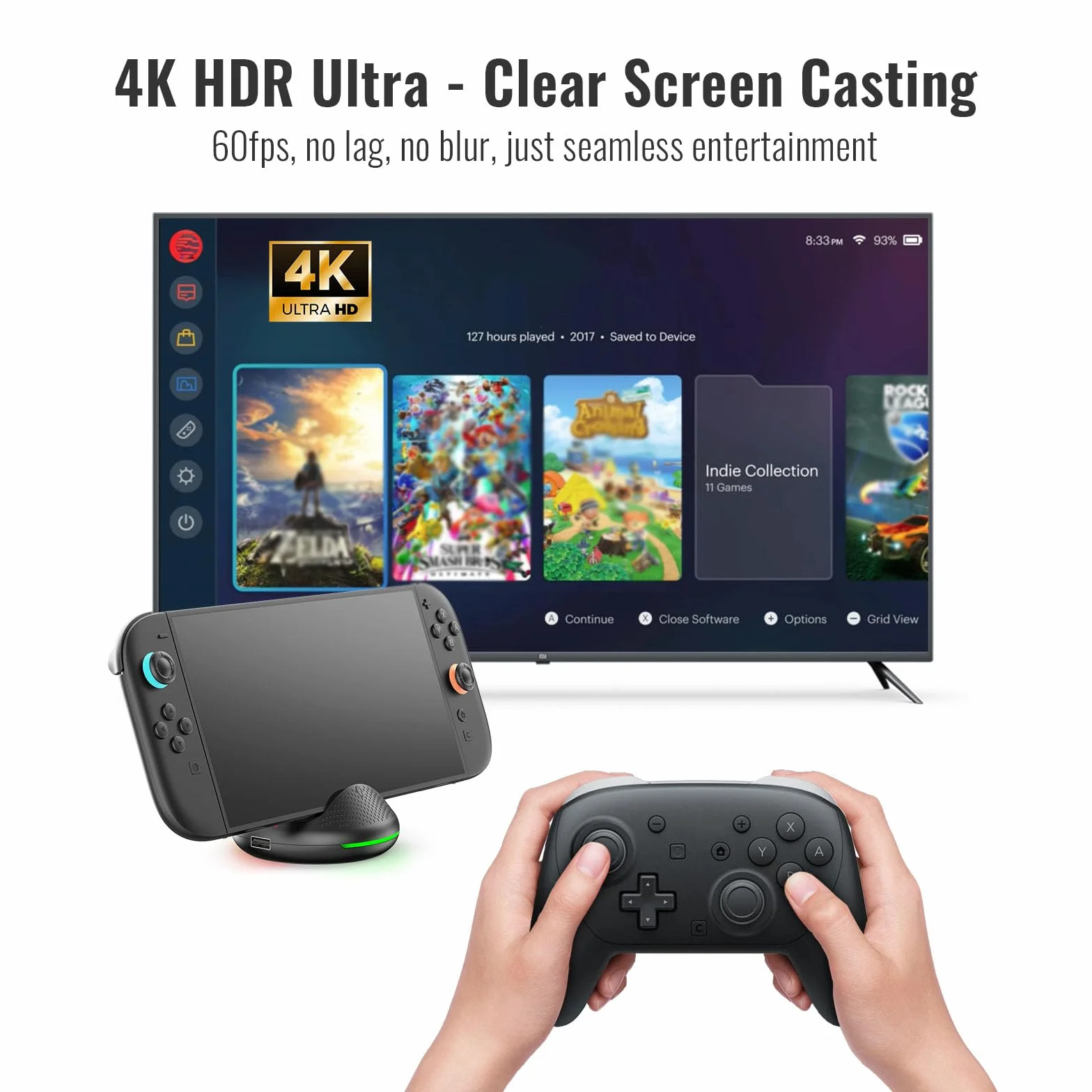 Stacja dokująca do telewizora 4K do Switch 2, stacja dokująca 5 w 1 z wyjściem 60 Hz, oświetlenie RGB i szybkie ładowanie, koncentrator HDMI USB-C LAN do konsoli Nintendo Switch 2