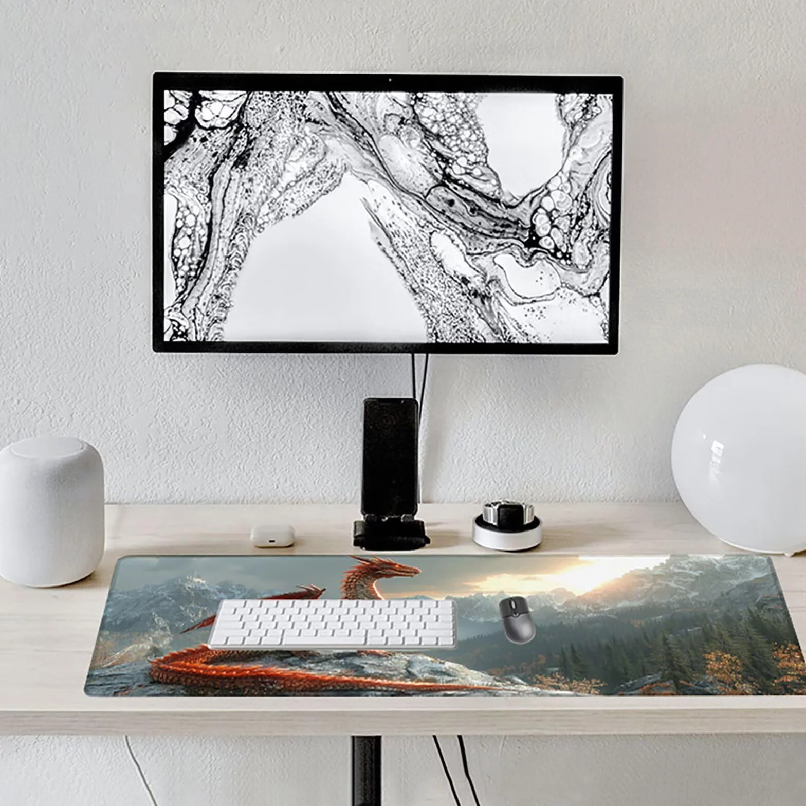 Smok podkładka pod mysz 1200 x 600 mm, czerwona, podkładka pod mysz dla graczy, z wodoszczelna, antypoślizgowa gumowa podstawa, szyte krawędzie, akcesoria na biurko, Aesthetic, prezent dla mężczyzn,