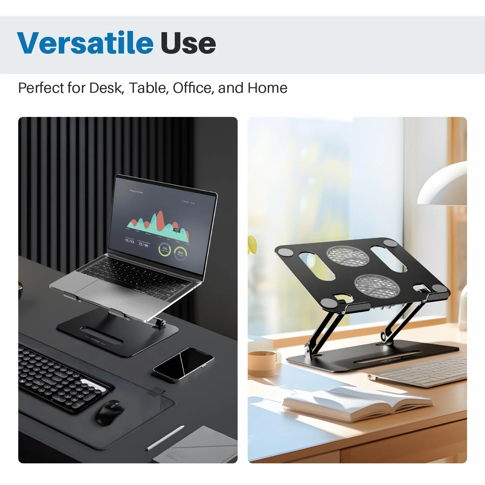 YICOSUN Regulowany stojak chłodzący na laptopa z 2 cichymi wentylatorami i oświetleniem RGB, stop aluminium i składana, ergonomiczna konstrukcja do MacBooka, Lenovo, ASUS, Dell 25-40.6 cm, idealny do