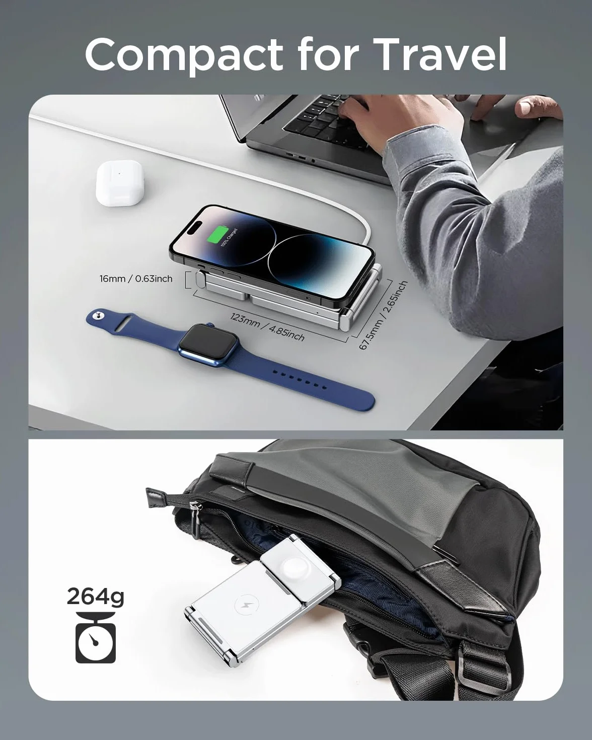 Bezprzewodowa ładowarka, 3 w 1, ze stopu cynku, składana, magnetyczna stacja ładująca [kompatybilna z ładowarką Magsafe] do iPhone 15/14/13/12, AirPods Pro/3/2, iWatch 9/8/7/6/SE/5/4/3/2