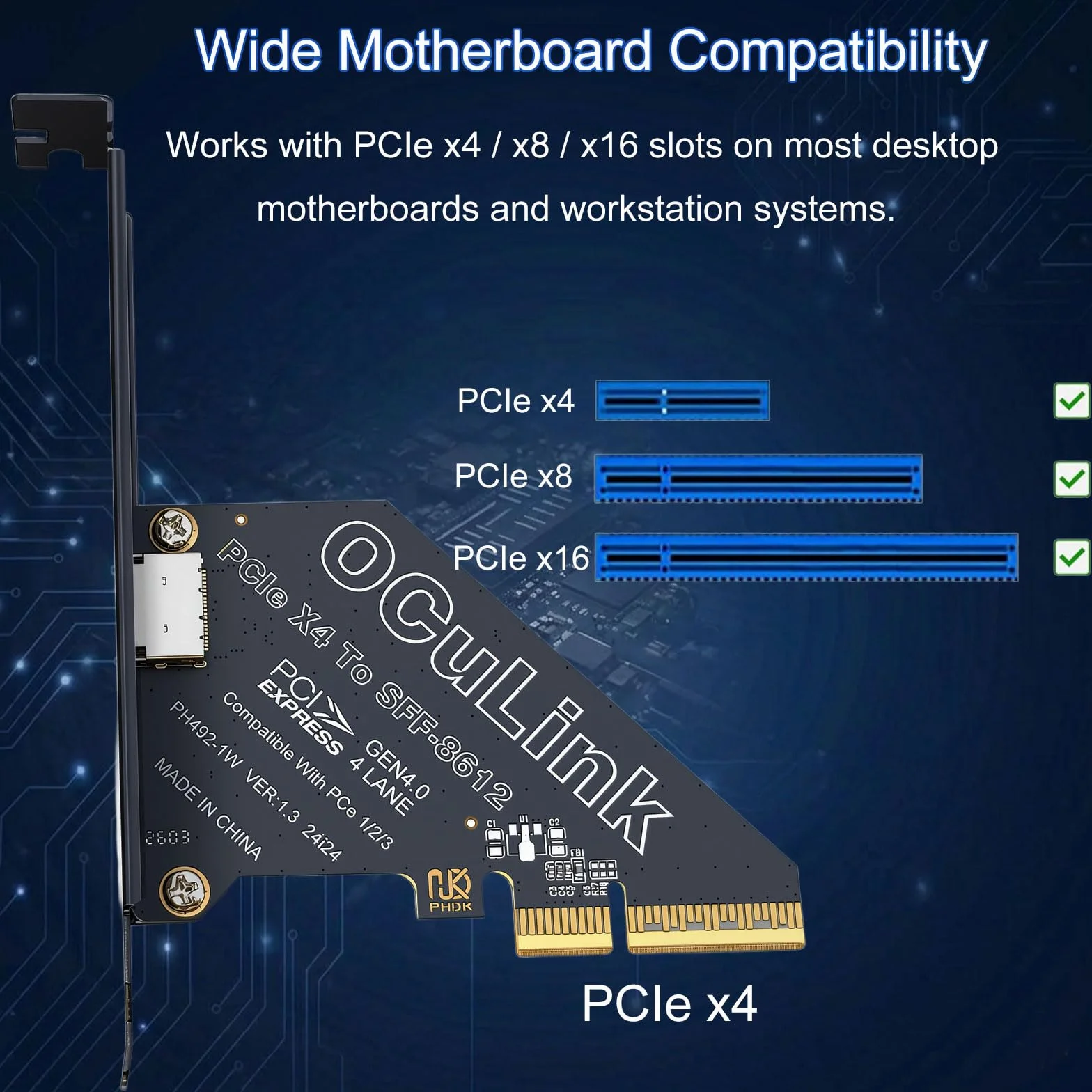 Adapter PCIe 4.0 x4 na OCuLink, SFF-8612 64 Gb/s karta rozszerzeń PCI Express Gen4 do stacji dokującej eGPU, U.2 NVMe SSD, mini PC i pamięci masowej serwera NAS