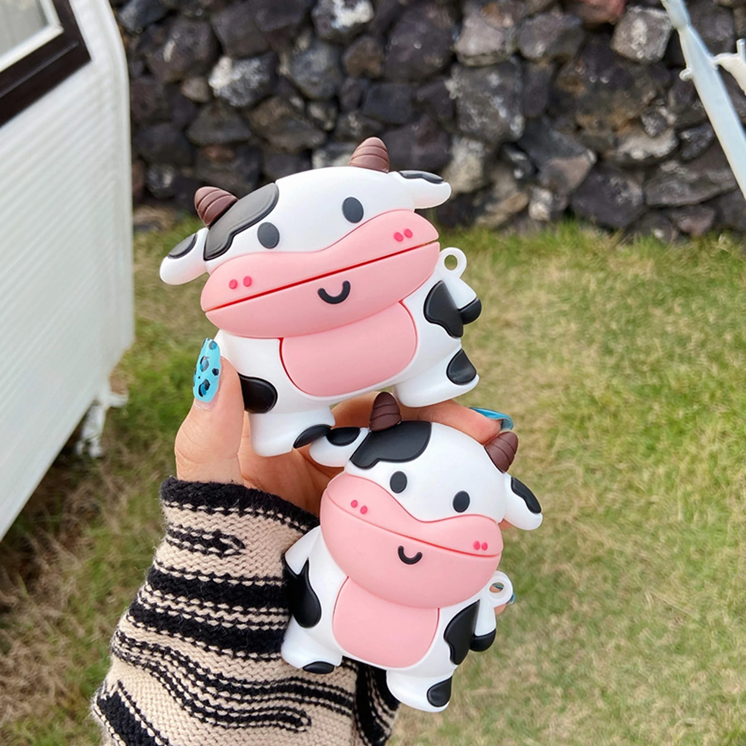 Etui na AirPod Pro / 3 kreskówka design śliczny kawaii 3D silikonowa osłona brelok moda śmieszne fajne zwierzę miękka ochronna do Air Pods Pro dziewczyny dzieci kobiety etui na AirPods 3 (uśmiech krowa)