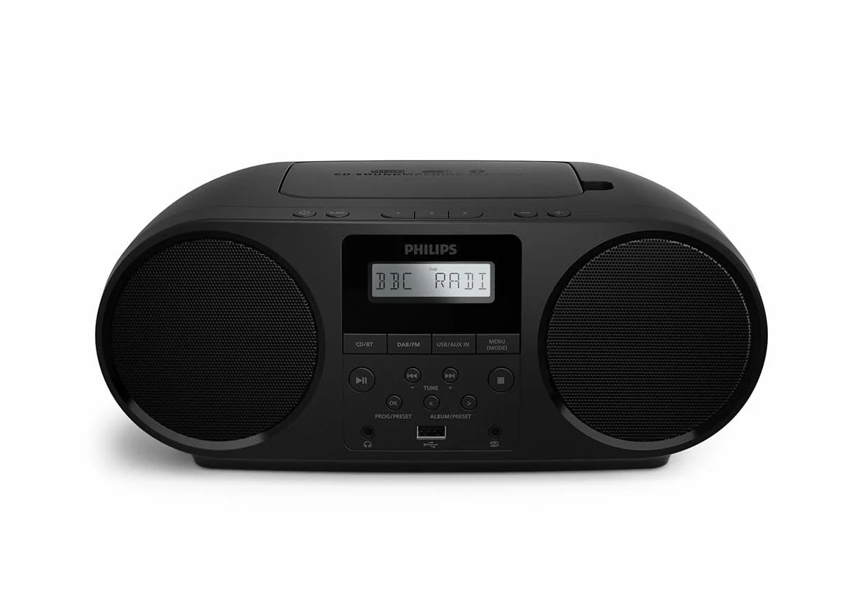 Philips Uniwersalny odtwarzacz CD TAZ6000 z radiem DAB+/FM, Bluetooth 5.4, portami USB, dynamicznymi basami, gniazdem sluchawkowym 3,5 mm, zasilany z baterii/sieci, wykonany z materialów z recyklingu