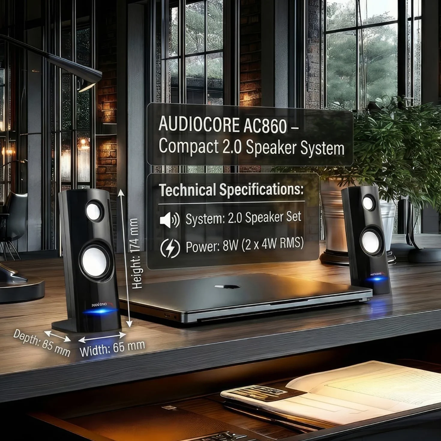 Audiocore AC860 Głośniki Stereo 2.0 Czarne Podświetlane LED Gamingowe USB 8W MiniJack