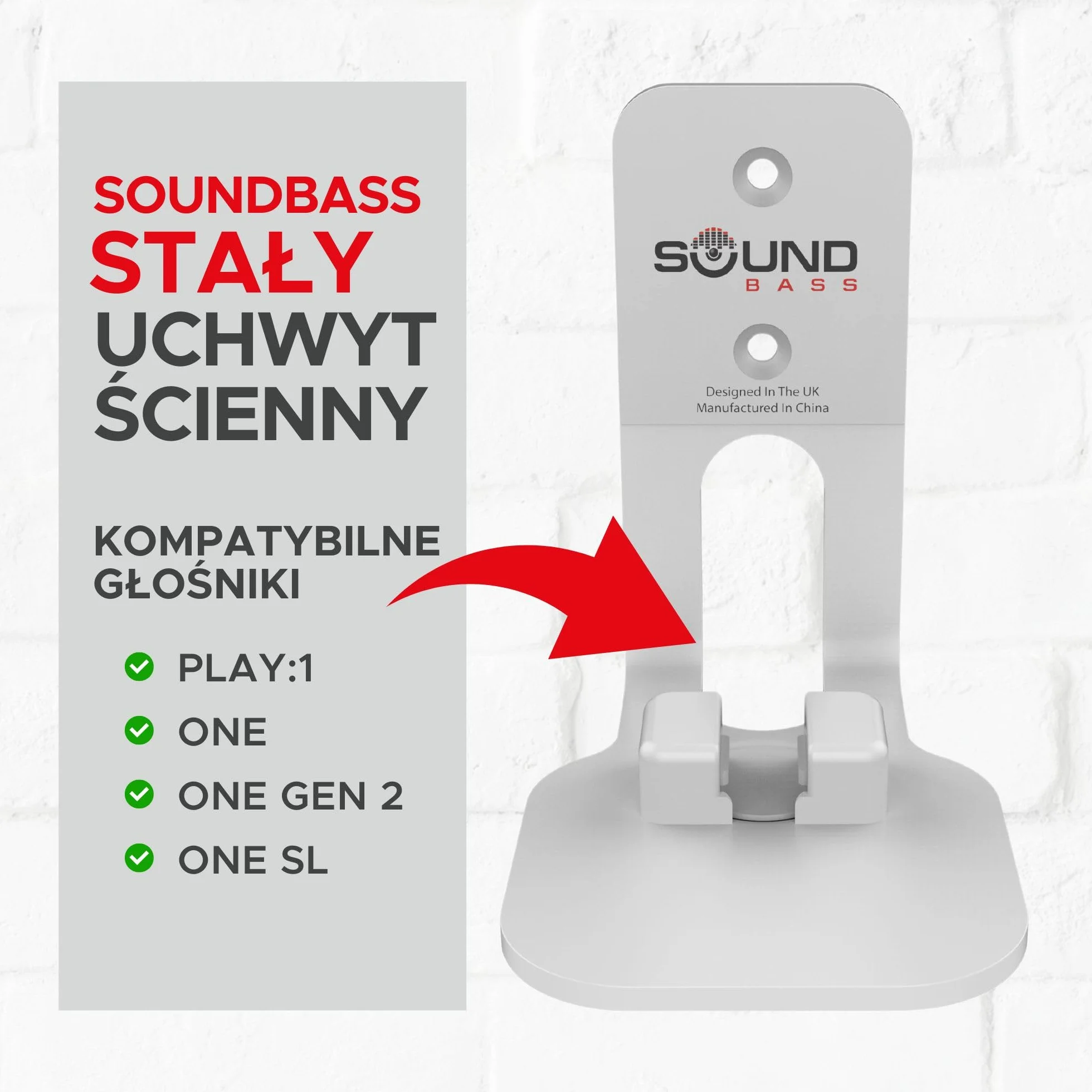 ONE, Gen 2, SL & Play:1 Uchwyt Ścienny, Zestaw Podwójny (2 szt.), Biały, Kompatybilny z Sonos ONE, Gen 2, ONESL i PLAY1