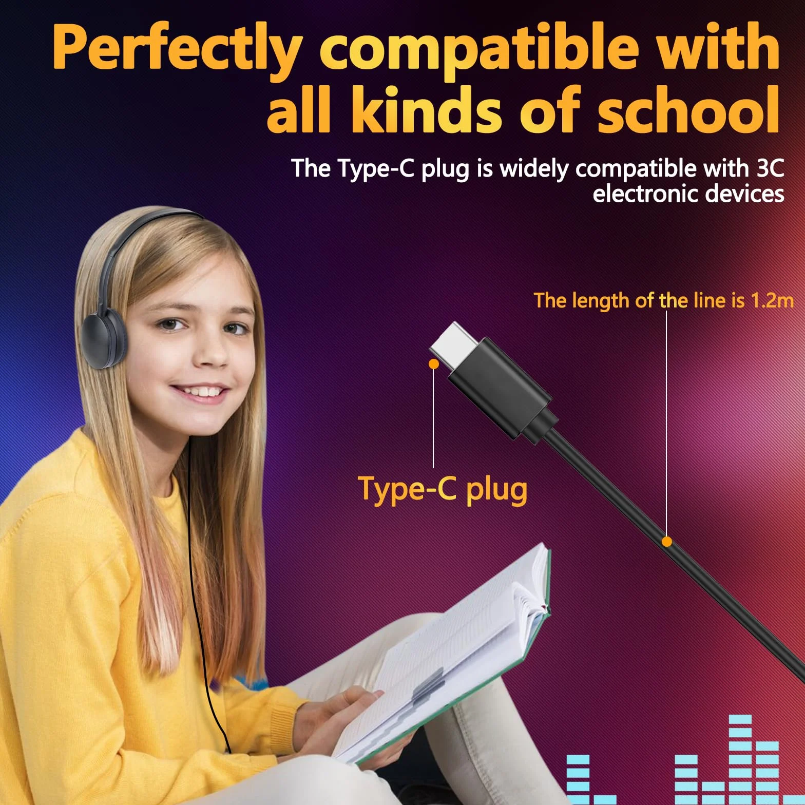 Słuchawki USB C, luzem, 25 sztuk, do klasy, szkoły, dla dzieci, słuchawki USB typu C, zestaw klasy kompatybilny z podkładkami, smartfonami, czarne (B)