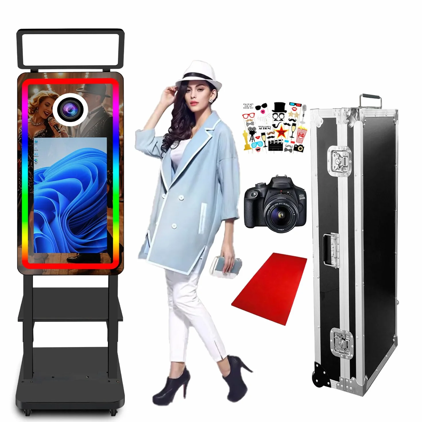21,5 calowy Ekran Dotykowy Lustro Magiczne do Fotobudki, Maszyny do Fotobudki z Aparatem, Aparat do Fotobudki, na Wesela, Boże Narodzenie, Wydarzenia Firmowe(Black, Photo Booth with Camera)