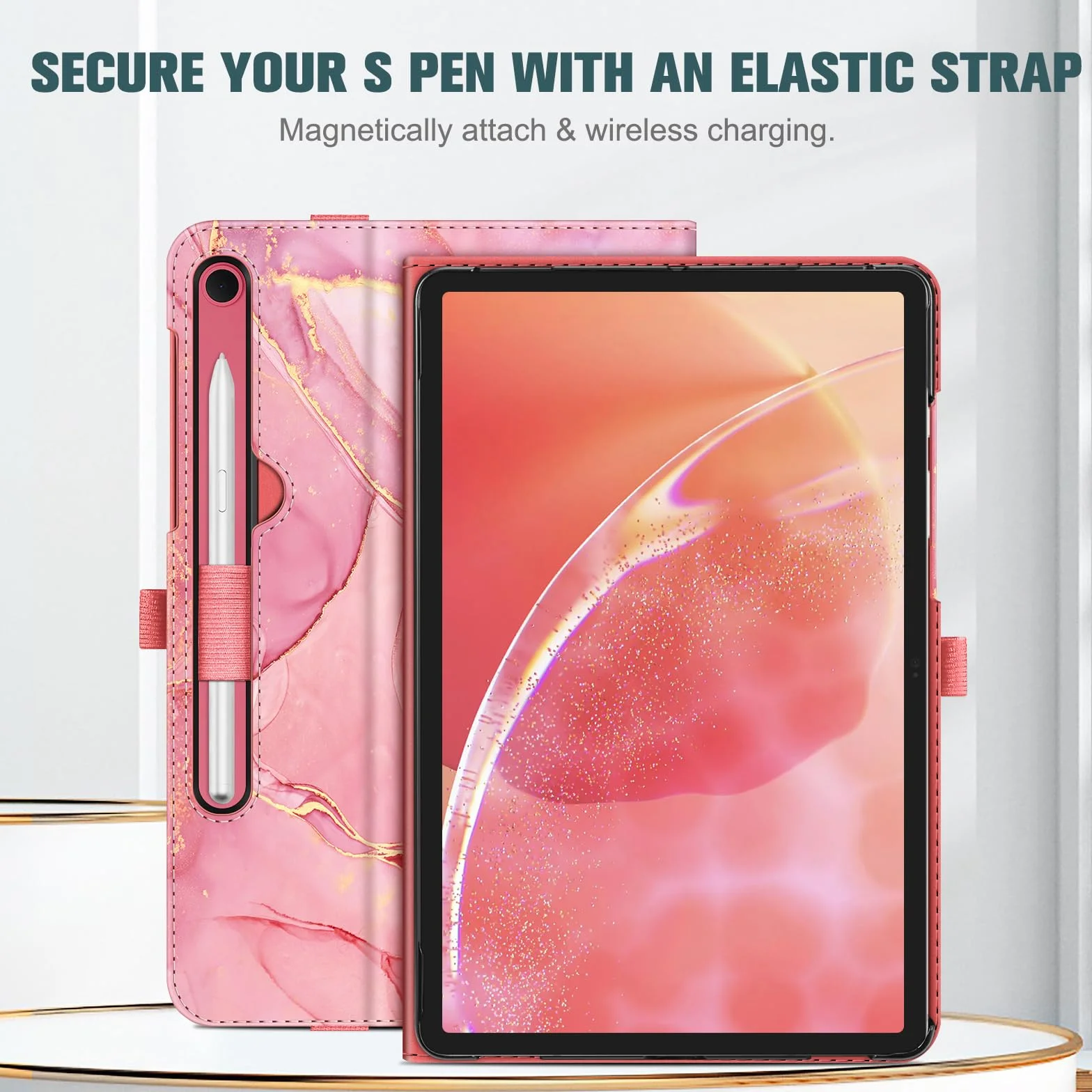 FINTIE Etui do Samsung Galaxy Tab S10 Lite/ S10 FE 2025/ S9 FE 10,9 cala / S9 27.9 cm 2023, wielokątne oglądanie pokrowiec ochronny z kieszenią, automatyczne uśpienia/budzenie (Marble Pink)