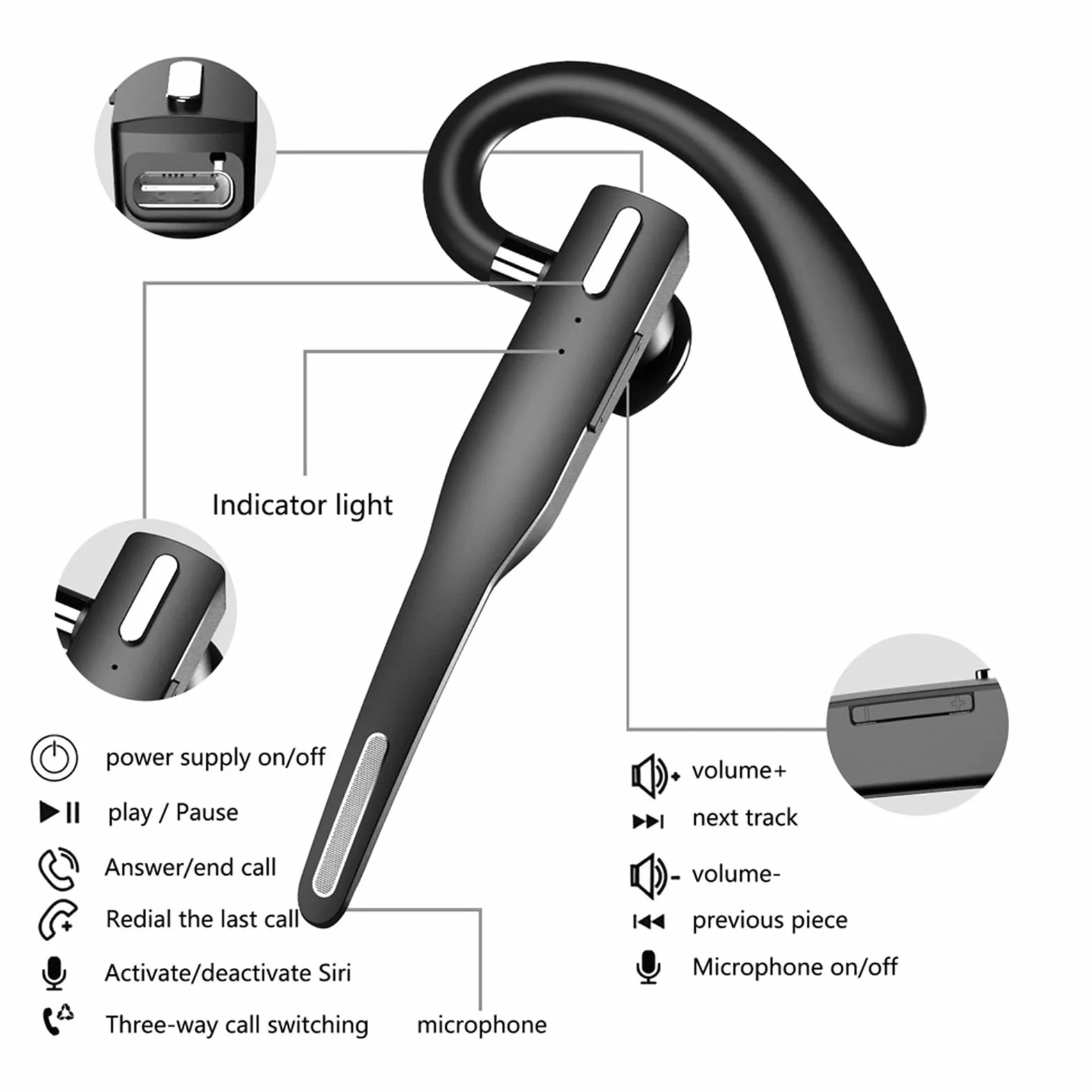 Zestawy Słuchawkowe Bluetooth z Mikrofonem V5.1 Zestaw Głośnomówiący Bluetooth Słuchawki Douszne Wodoodporne Słuchawki IPX7 do Jazdy/biznesu/biura z Systemem Android/iOS, Laptopa