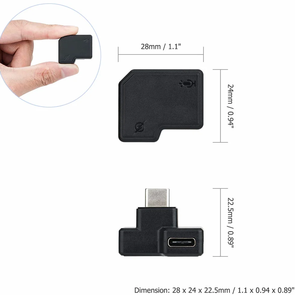 JJC Adapter mikrofonu USB-C 3,5 mm do kamery sportowej DJI Osmo Zewnętrzny adapter audio 3,5 mm do gniazda TRS, port typu C do ładowania i transmisji danych