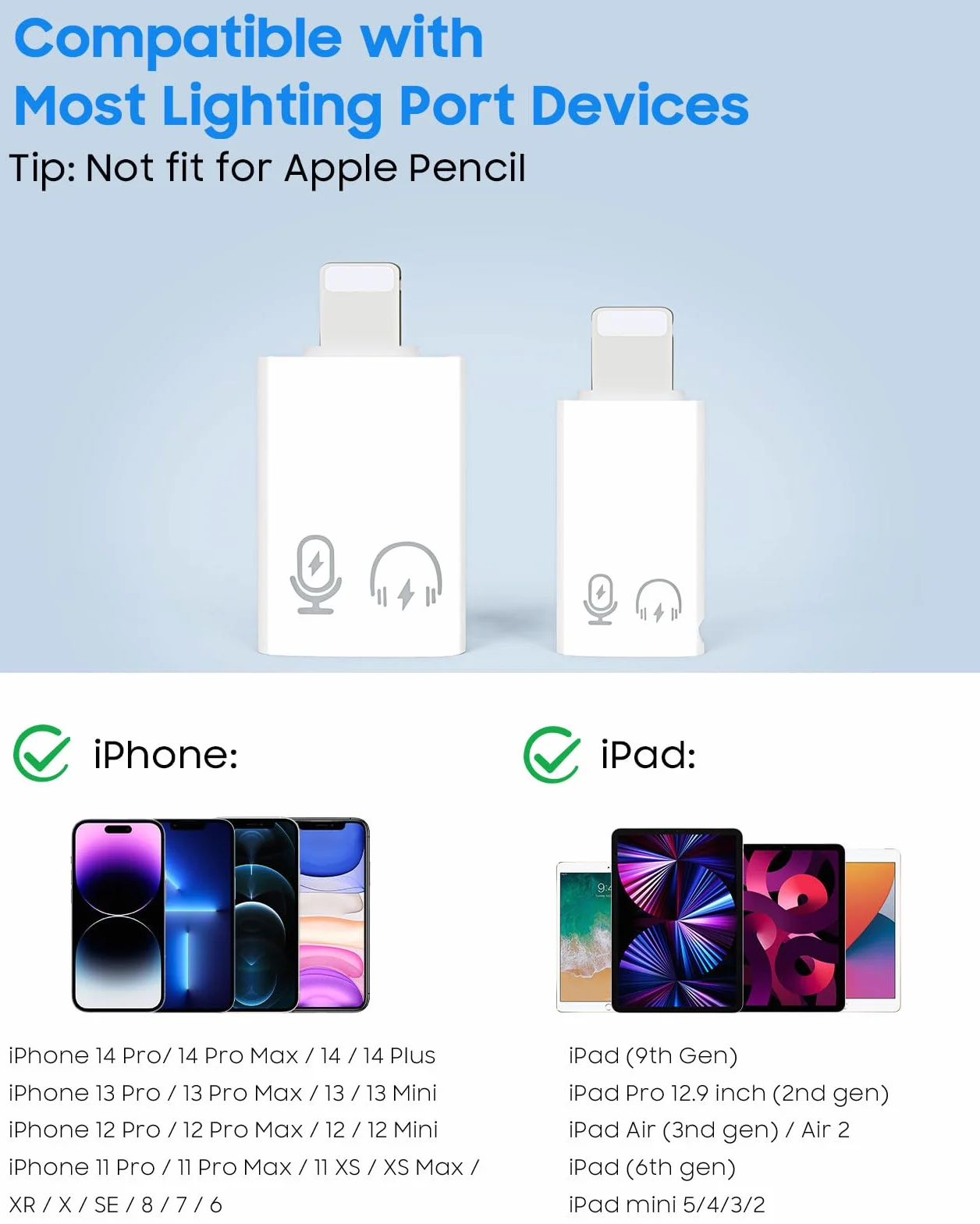 MoKo USB C Female to Lightning Male Adapter, Lightning Male to USB-A Female OTG Adapter Connector for i-Phone 14/13/12/11 Pro Max/iPad/iPod/AirPods, Support 10W Fast Charging/Data Transfer