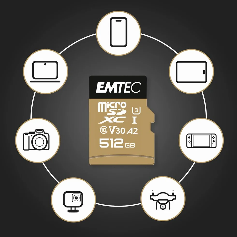 EMTEC ECMSDM64GXC10SP - Karta microSD - Zasięg Speedin - UHS-I U3 - Z adapterem Ultra Performance - Prędkość odczytu do 100MB/s - 512 Gb