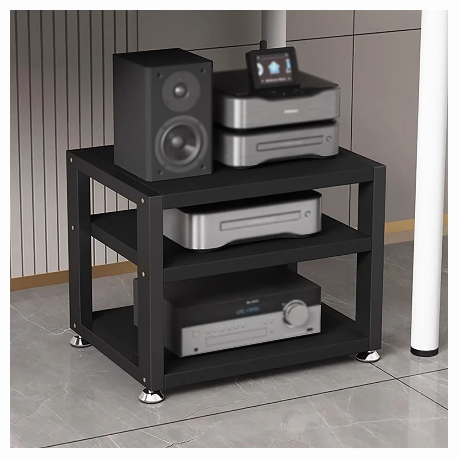 HYJYGM 3/4 poziomu małego głośnika dźwięku stereo Media Media Component do kina domowego, audio wideo gracze gramofonem Rack Tower Console TV Stand, sprzęt elektroniczny (czarny poziom 4 40 cm)