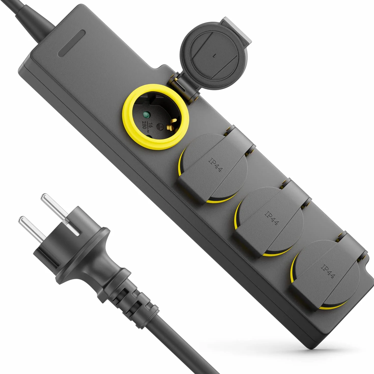 deleyCON Listwa Zasilająca Outdoor 4-Gniazda, Kabel 3,0m, IP44 Odporna na Zachlapania, Ogród Taras Balkon Piwnica Garaż