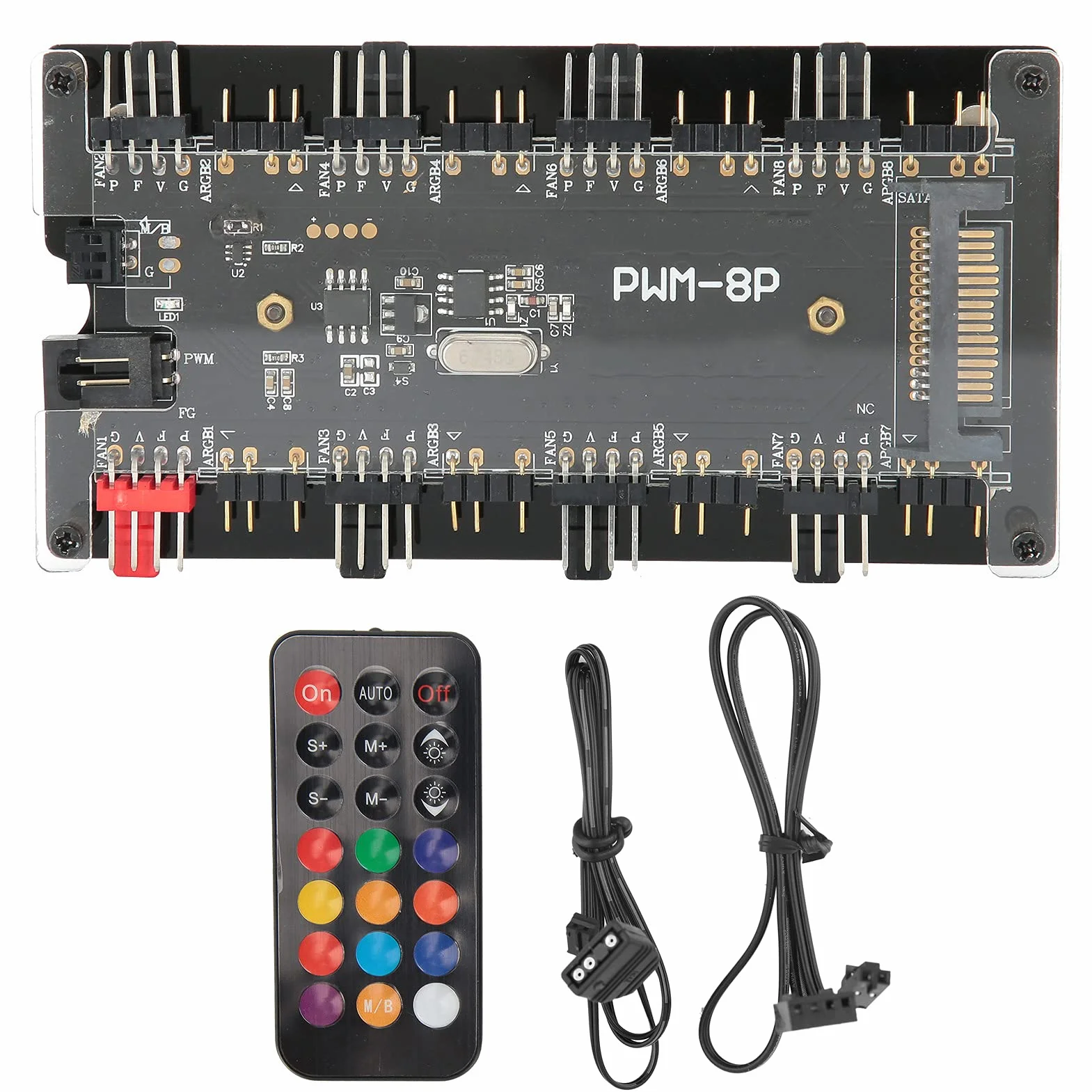 Ejoyous 2 w 1 ARGB PWM Hub Wentylatora z Kontrolerem, PC RGB Kontroler Hub Wentylatora z 8 Portami Zasilania SATA, Obudowy, do Sterowania Wentylatorami Chłodzenia