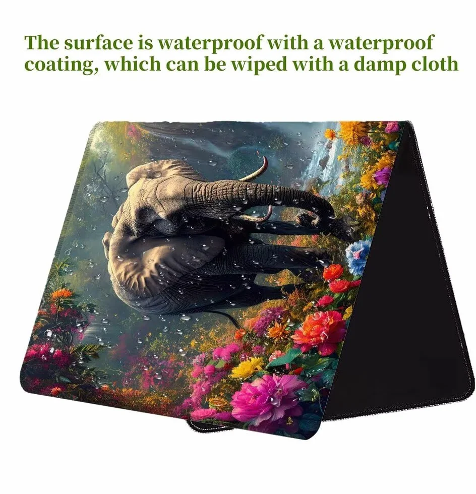 Podkładka pod mysz do gier słoń, podkładka pod mysz XXL 1200 x 600 x 3 mm, rozszerzona antypoślizgowa mata biurkowa, wodoodporna powierzchnia, szyte krawędzie, zmywalna podkładka pod mysz jesienna do